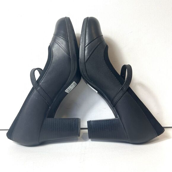 Clarks Womens 9.5W Classic Mary Jane Pump Black Leather Heel Comfort Casual Shoe - Picture 6 of 11